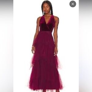 New REVOLVE / BCBGMAXAZRIA Velvet Ruffle Gown in Cabernet  Size medium
